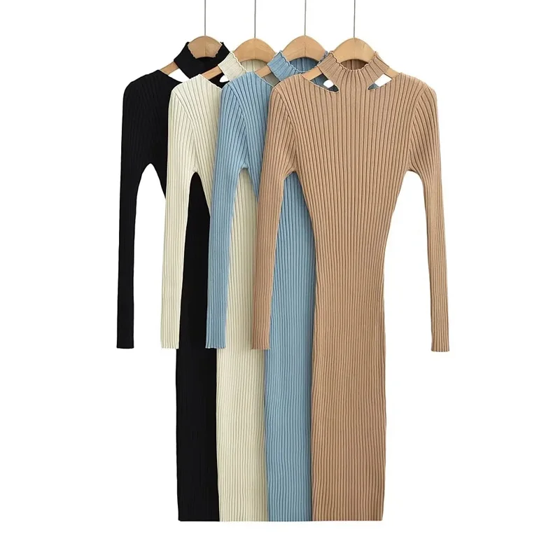 Женское трикотажное платье-миди в рубчик