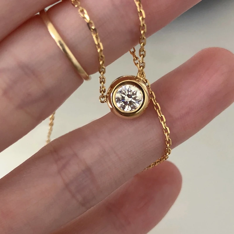 Silvology Real 925 Sterling Silver Bubble Single Moissanite Round Pendant Necklace for Women Chic Minimalist Female Fine Jewelry