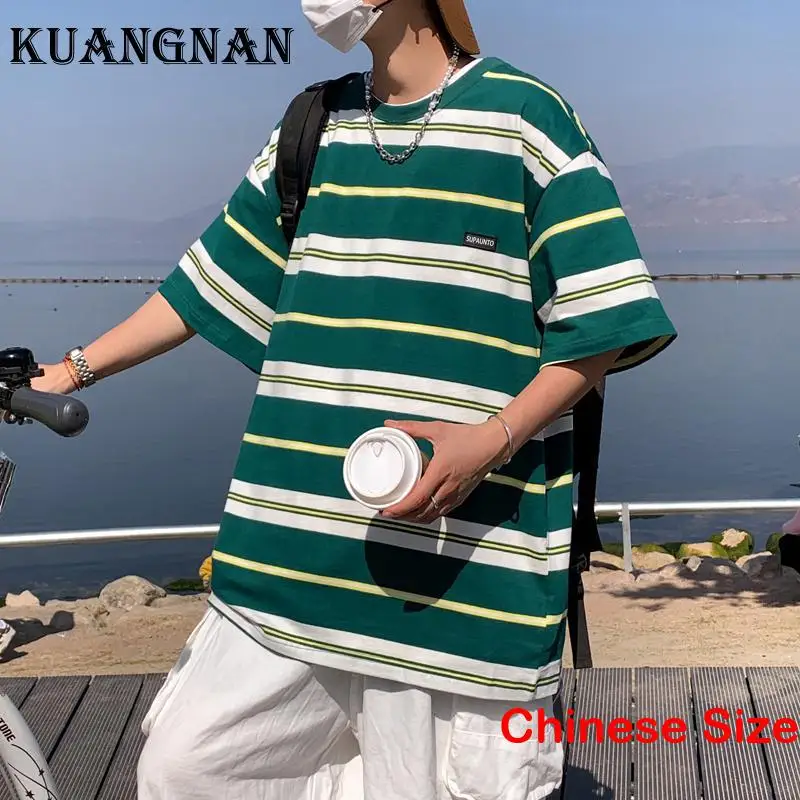 

Мужская футболка с коротким рукавом KUANGNAN, полосатая забавная футболка высокого качества, одежда в Корейском стиле, футболка, Мужской Топ, Ле...