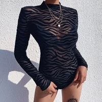 fashion sexy lace mesh perspective women bodysuit long sleeve ladies skinny bodycon casual slim female clothes solid streetwear
