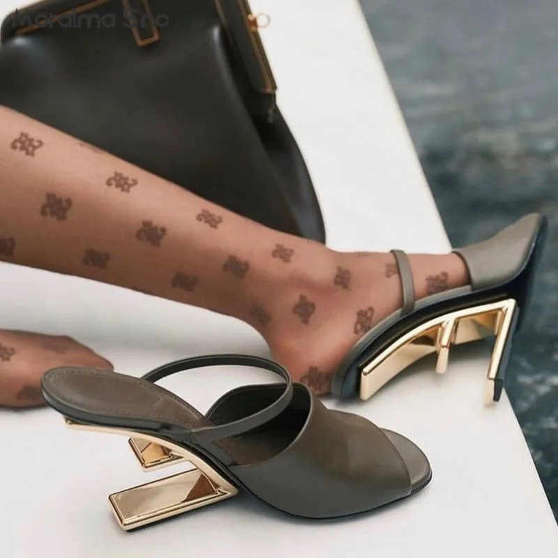 Special-Shaped Heel Hollow Fish Mouth Slippers French One-Word Sheep Wool High-Heeled Sandals Fashion Personality Women's Shoes