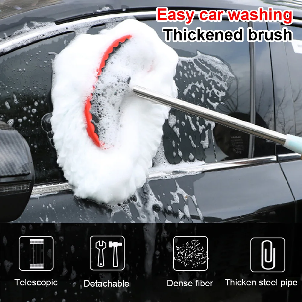 

Car Wash Brush with Long Handle 95cm Telescopic Stainless Steel Handle Microfiber Car Wash Mop Non-Scratch Home Car Washing Tool