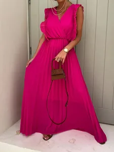 Sexy V Neck Butterfly Sleeve Lining Mesh Chiffon Dress Women Lace Up A-Line Long Dress Summer Solid Loose Pleated Maxi Dress Sexy V Neck Butterfly Sleeve Lining Mesh Chiffon Dress Women Lace Up A-Line Long Dress Summer Solid Loose Pleated Maxi Dress