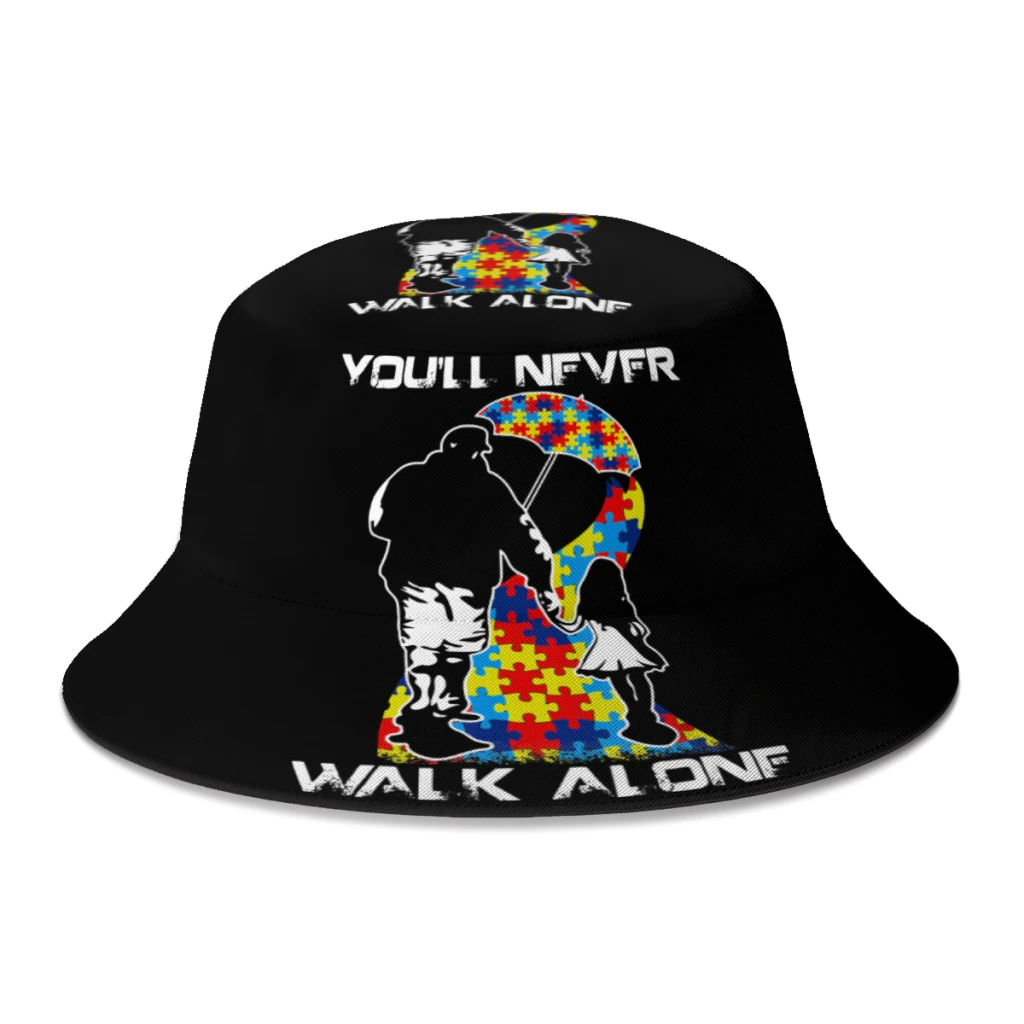 

Summer Unisex Bucket Hat You Never Walk Alone Dad Daughter Son Autism Women Men Fishing Fisherman Hats Streetwear Boonie Hat