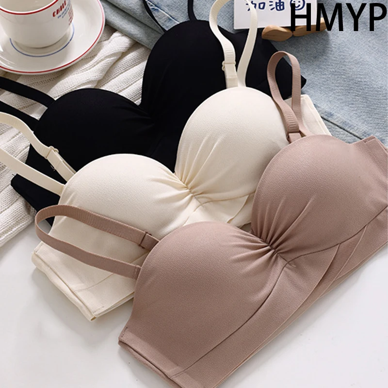 

Solid Color Small Chest No Steel Ring Bra Girl Adjustment Type Underwear Gather Together Anti-Sag Bra Comfort Soft Chest Wrap