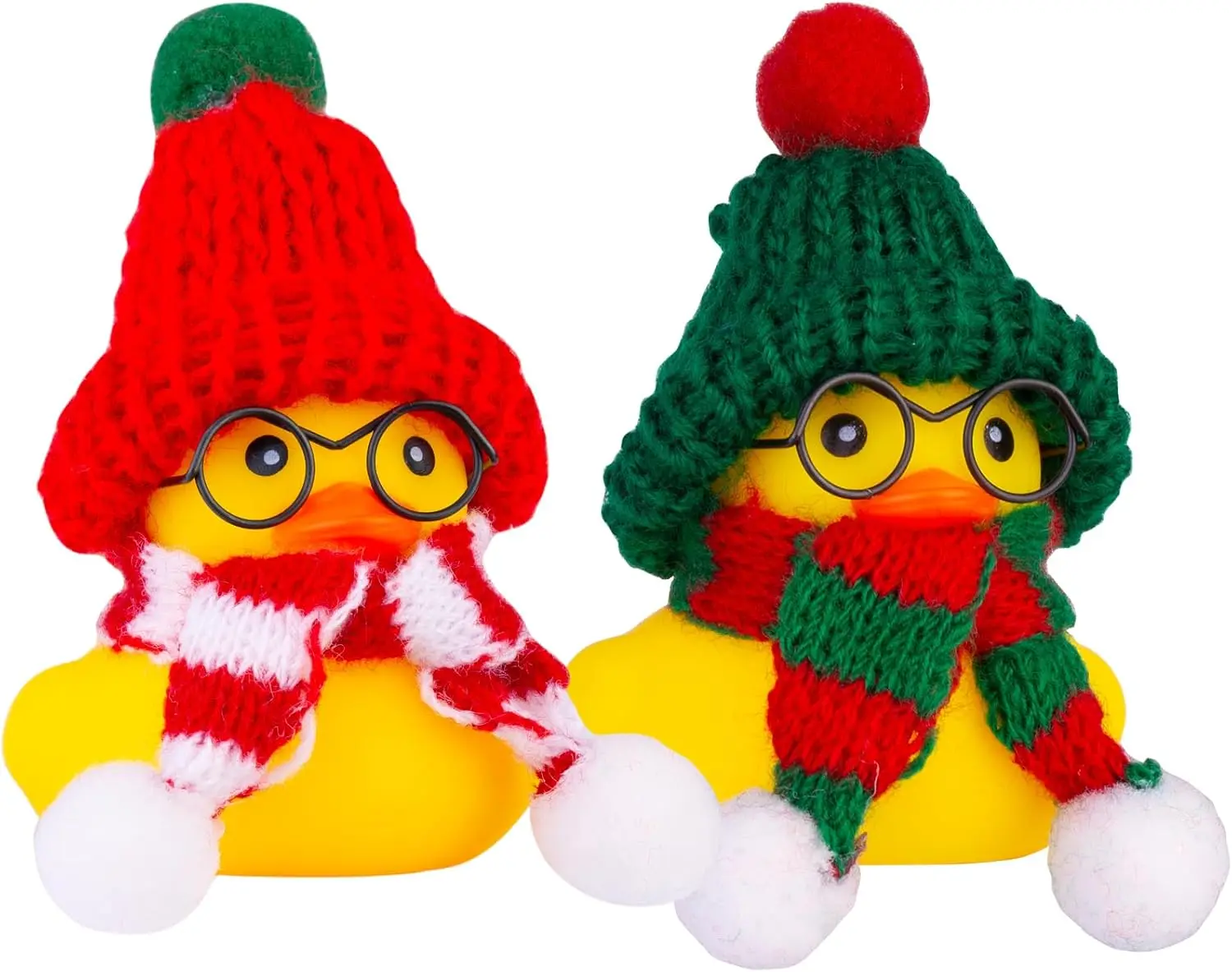 

2 упаковки автомобильных резиновых уток, украшение для приборной панели, зимние утки, автомобильные украшения, аксессуары с мини-шапками, шарфами и солнцезащитными очками