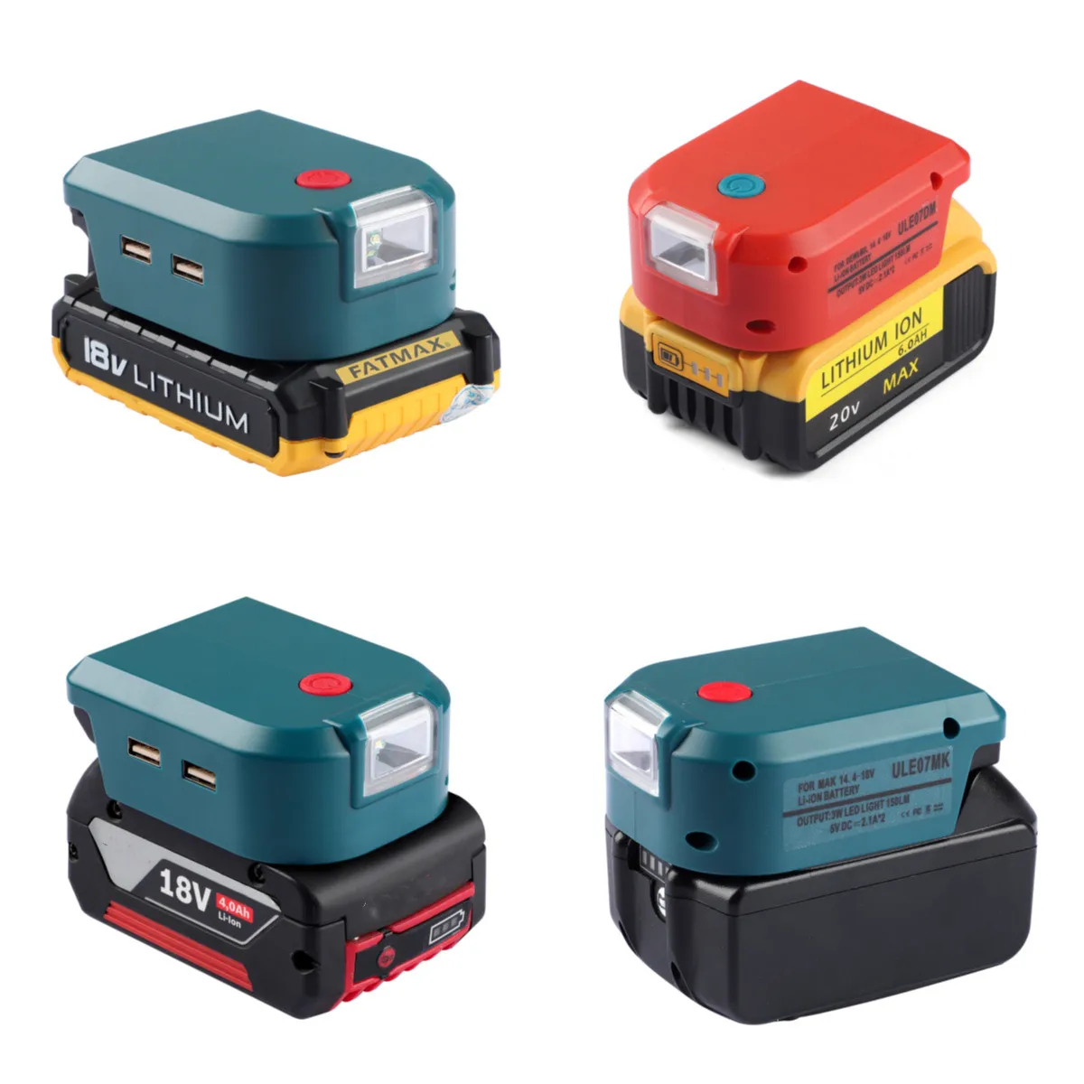 

Dual USB Adapter With LED Light For Makita For Makita For Milwaukee For Bosch For DeWalt 14.4V/18V Li-ion Battery Electric Tool