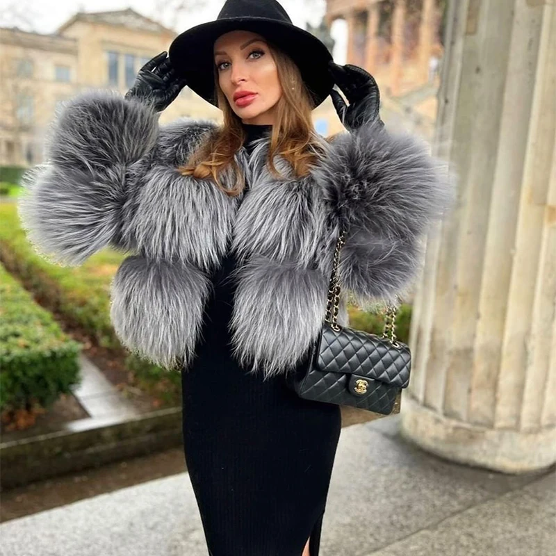 Genuine Raccoon Dog Fur Jacket Women Streetwear Tide Outertwear Tops Lady 2022 Autumn New Luxury Warm Real Fur Coat Female