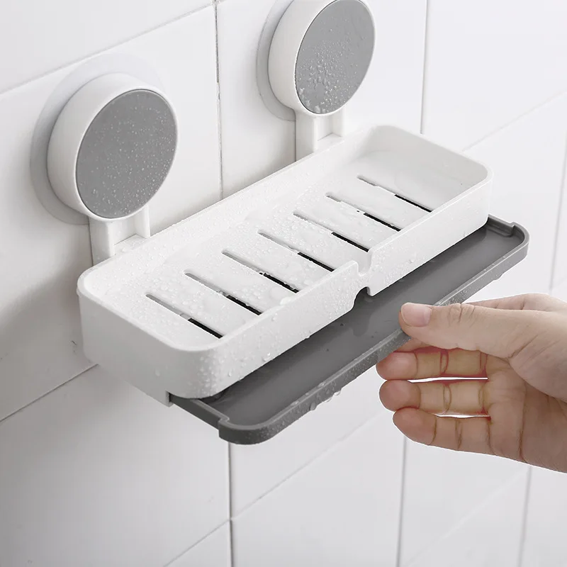 Bathroom Soap Box Punch Free Seamless Sticker Drawer Draining Basket Large Multi-functional Wall Mount Storage Toiletries Shelf |