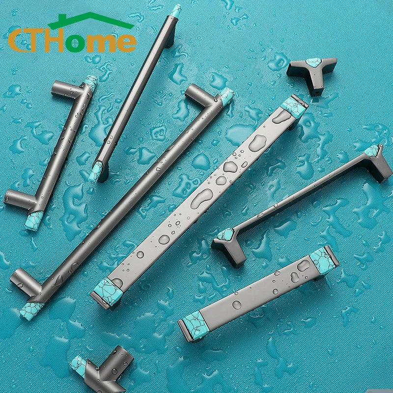 

Black Handles Turquoise Furniture Door Handle Zinc Alloy Wardrobe Closet Home Kitchen Door Handle T Shape Drawer Cabinet Pulls