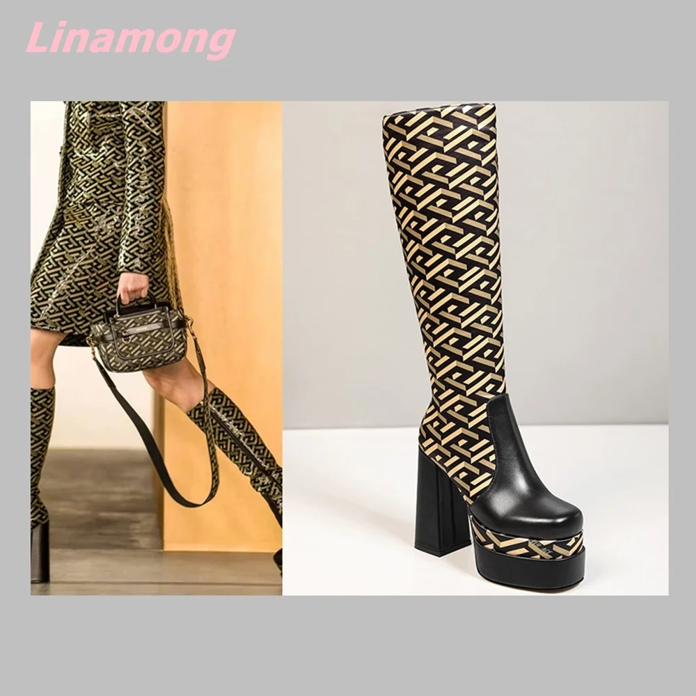 Сапоги женские до колена натуральная кожа квадратный носок боковая молния