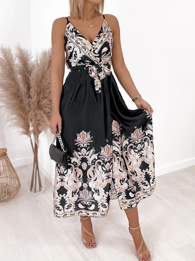 Женское сексуальное вечернее платье на бретелях-спагетти летнее элегантное с