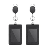 2 x badge holders and heavy duty retractable reel clips setvertical pu leather badge holders clear id window card slots