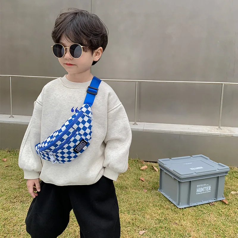 

KAFVNIE Children's Chest Bag Tweed Young Girl Chain Messenger Bag Houndstooth Style Fashion Versatile Waist Bag for Children
