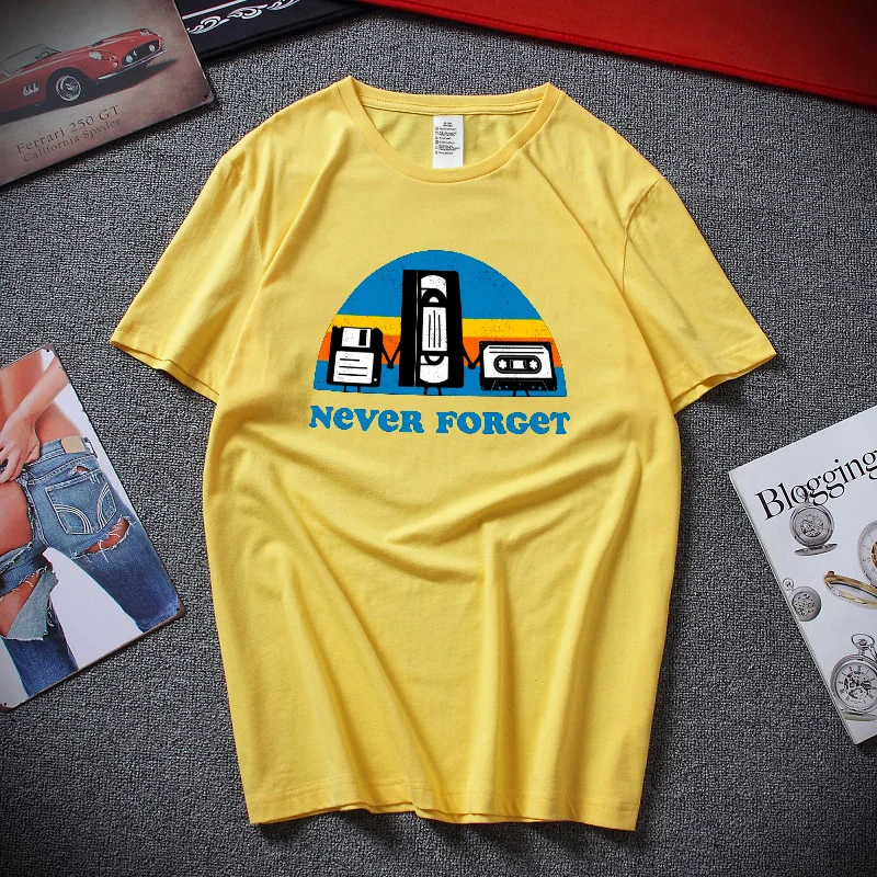 

New and Fun Tops Never Forget Satirical Graphics Music T-Shirts Men's Casual Cotton Letters Print Short Sleeve Homme Streetwear