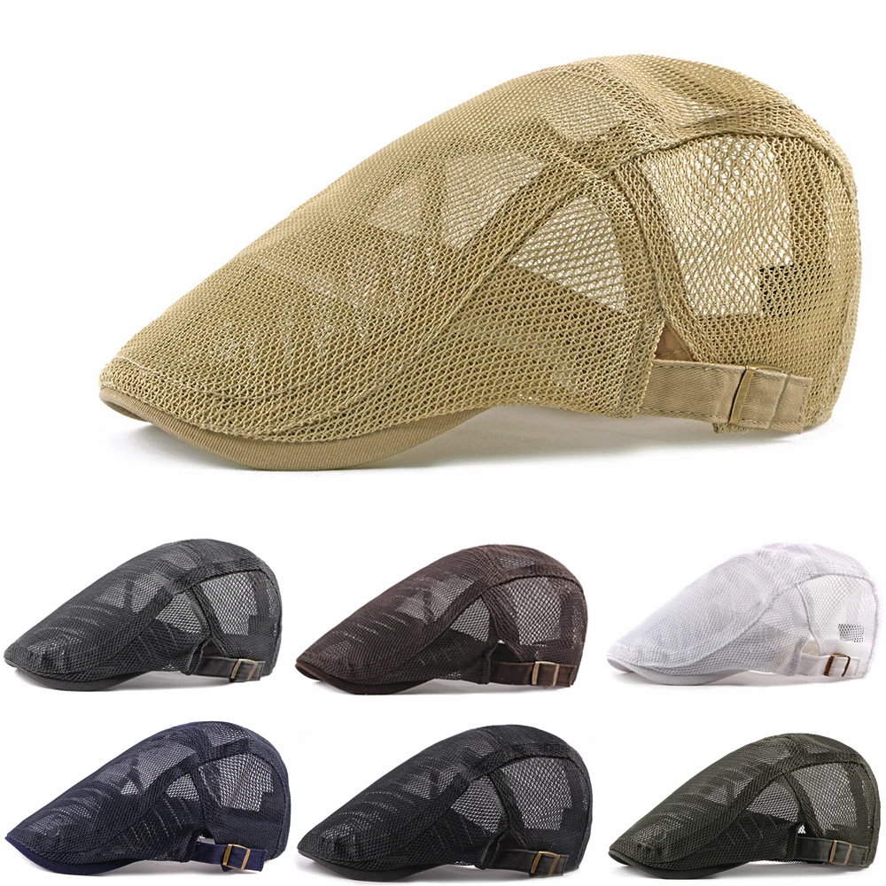 Men Women Mesh Summer Style Plaid Berets Caps Grain Cotton G