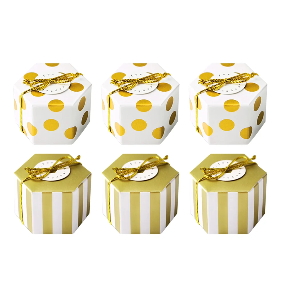 

50 Pcs Candy Boxes Mini Hexagon Gift Boxes Stripe/Dots Golden Bronzing Color Chocolate Boxes Packaging Boxes for Baby Shower
