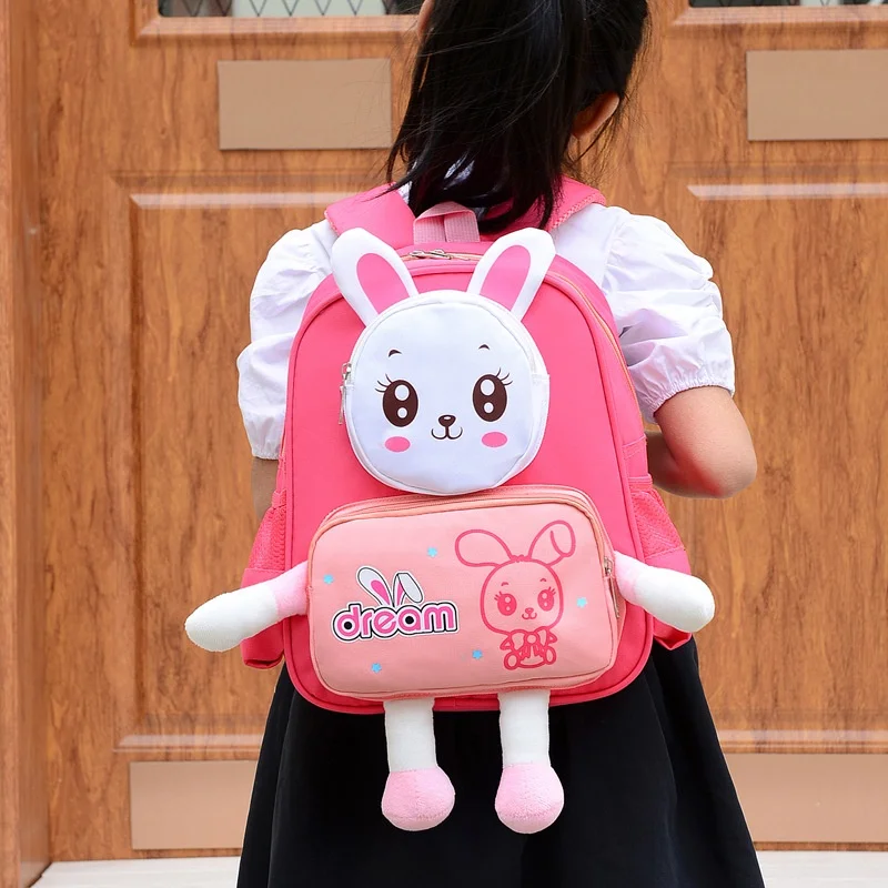 New Children Cartoon Rabbit Tiger Doll Backpacks Fashion Cute Small School Bags for Girls Boys In Kindergarten Travel Bag Hot
