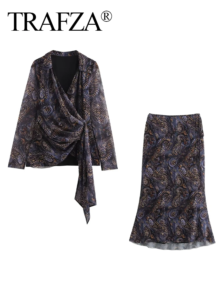 TRAFZA женская тюлевая юбка с принтом комплект из 2 предметов винтажная рубашка