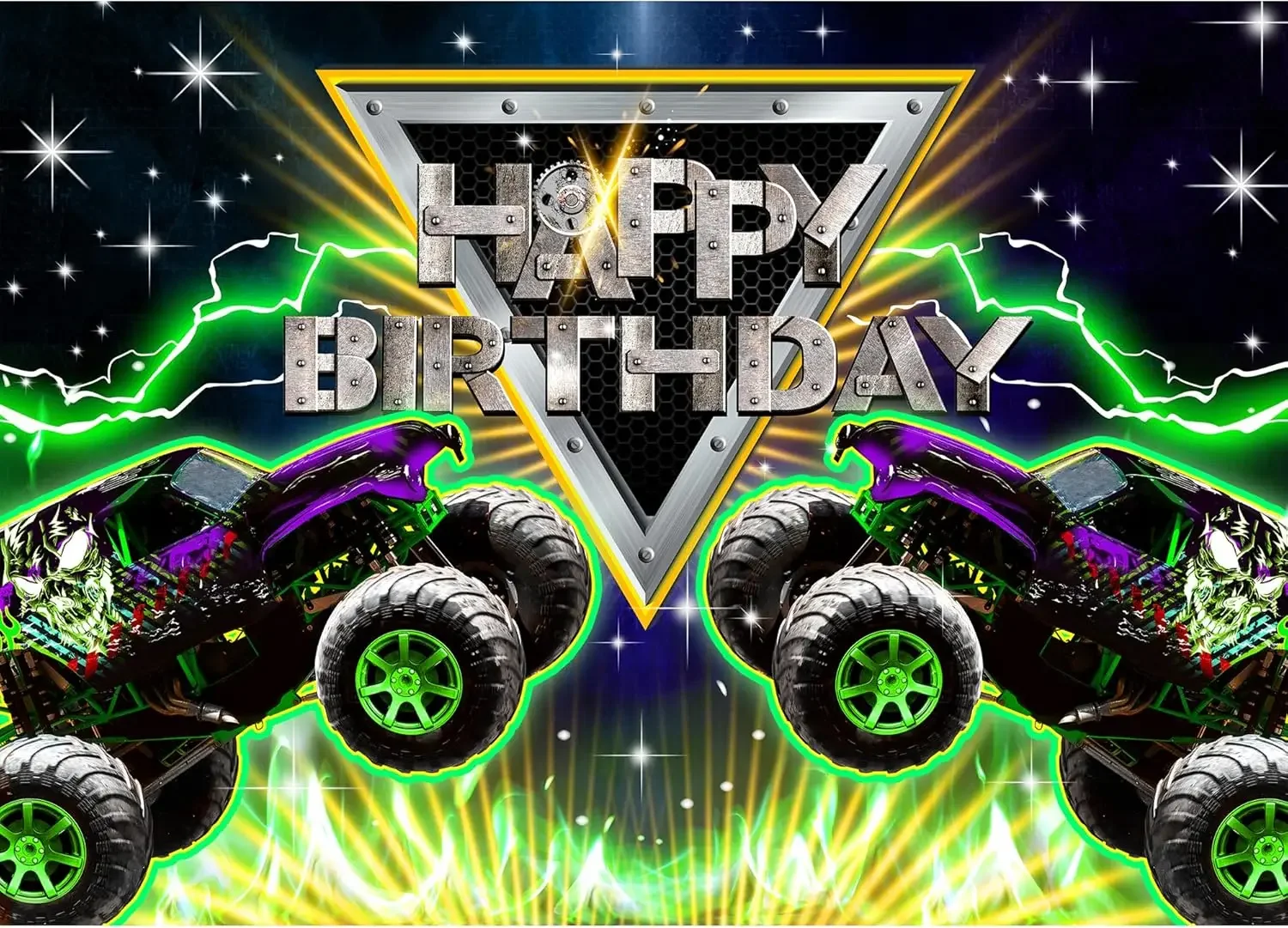 Фон для дня рождения грузовика Monster Green Car Grave Digger Birthday Party Light Racing