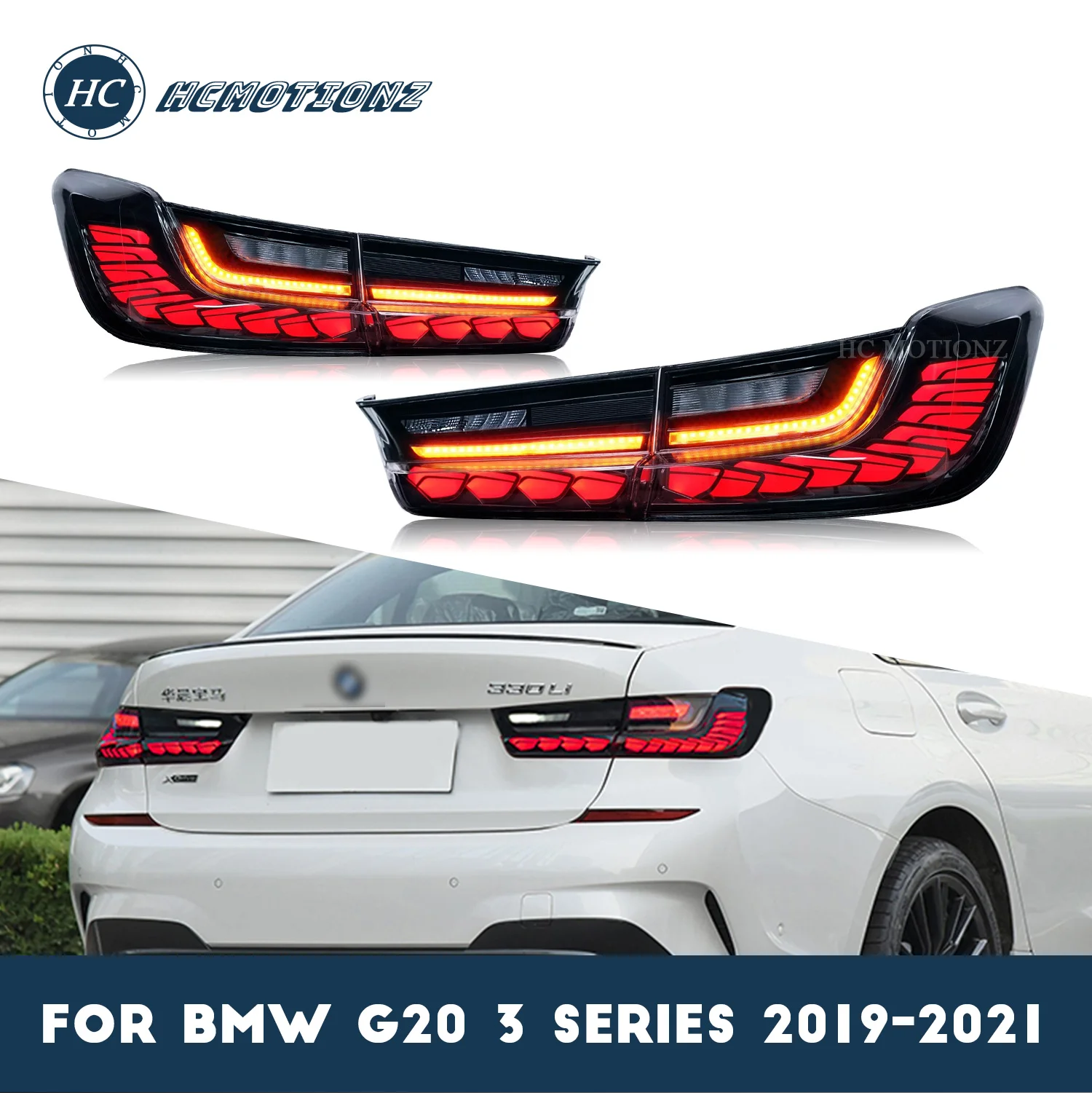 

HCMOTIONZ Car LED Tail Lights for BMW 3 Series 2019-2021 DRL Rear Lamps Assembly Start UP Animation G20 G80 M3