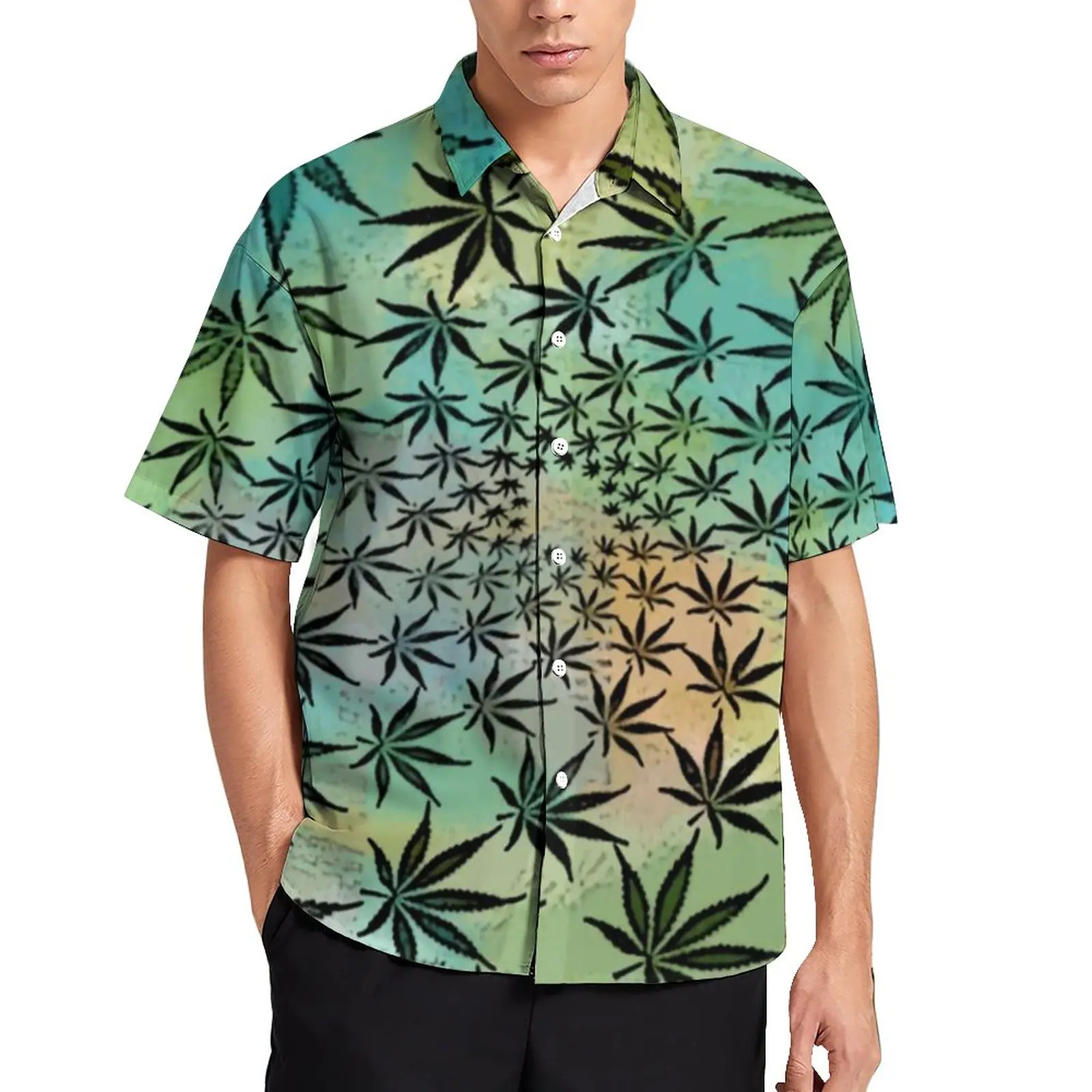 

Pot Weed Shirt Beach Light Rainbow Marijuana Print Casual Shirts Blouses Short Sleeve Trendy Oversize
