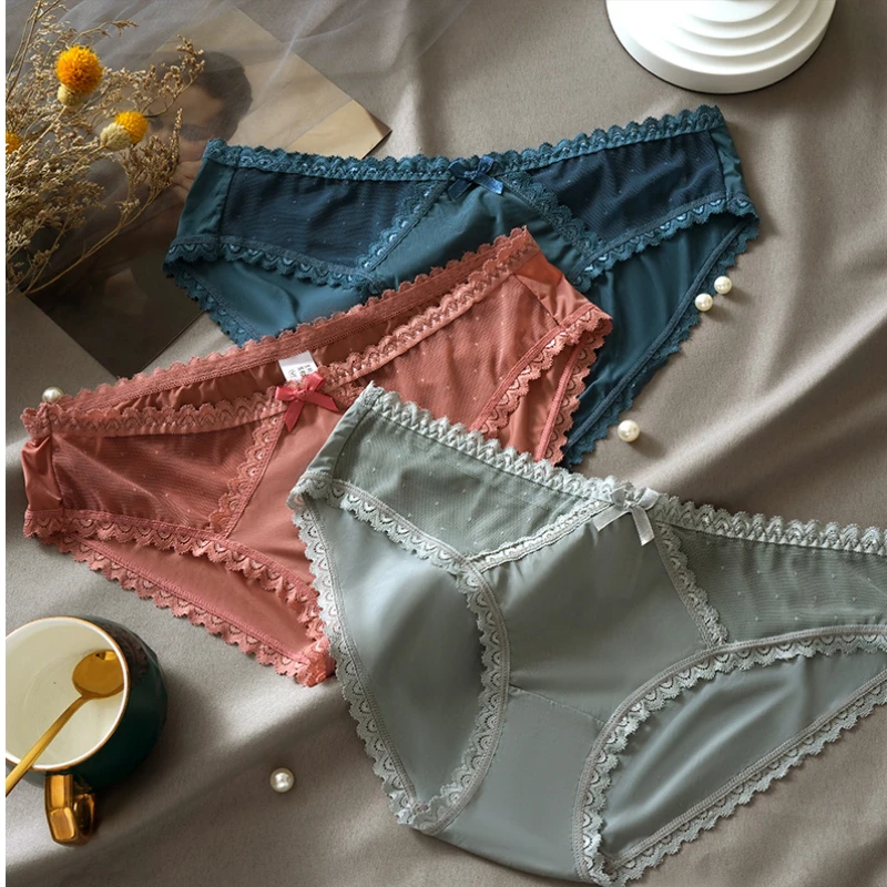

Новые женские сексуальные роскошные кружевные трусики, очаровательные дышащие тонкие хлопковые трусики со средней талией, женское нижнее ...