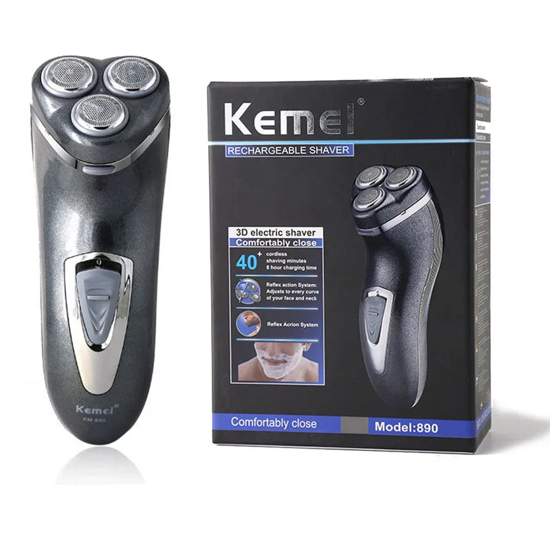 

KEMEI KM-890 3D Floating Three Cutter Head Spinning Electric Shaver Rechargeable Wireless Beard Trimmer Sideburns Razor Machine