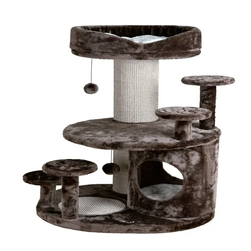 

Senior Cat Tower with Scratching Posts, Condo, Top Platform with Bed, Dangling Pom-Pom Cat toy stick Cat grass planter Stuff for