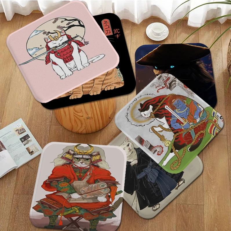 

Japanese Samurai Cat Nordic Printing Chair Cushion Soft Office Car Seat Comfort Breathable 45x45cm Outdoor Garden Cushions