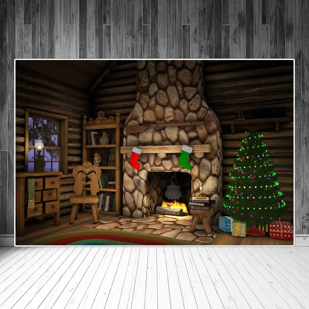 

Рождественская елка каменный камин кабина интерьерная фотография фоны на заказ детская Праздничная Вечеринка декорация фотобудка фоны
