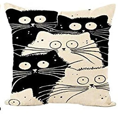 

Льняная наволочка с котом 45x45 см
