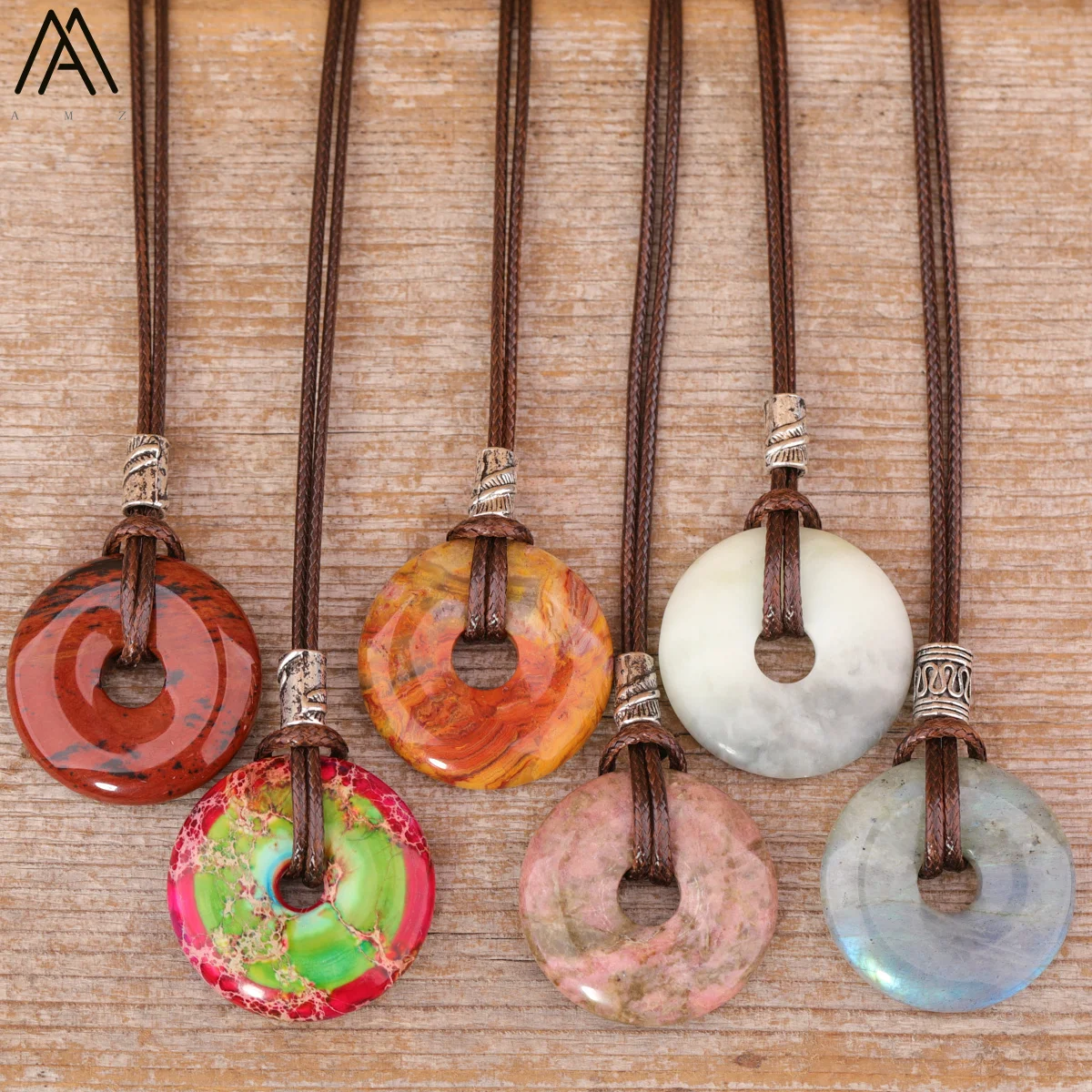 Женское ожерелье с кулоном из натурального аметиста и Тигрового Глаза