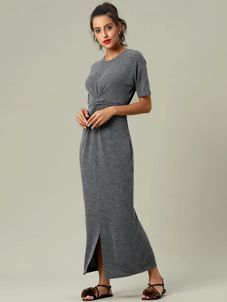 Solid Cotton Pajamas for Women Sexy Nightwear Knitted Slim Long Skirt Short Sleeve Nightgown Women's Loungewear Maxi Dresses Pj