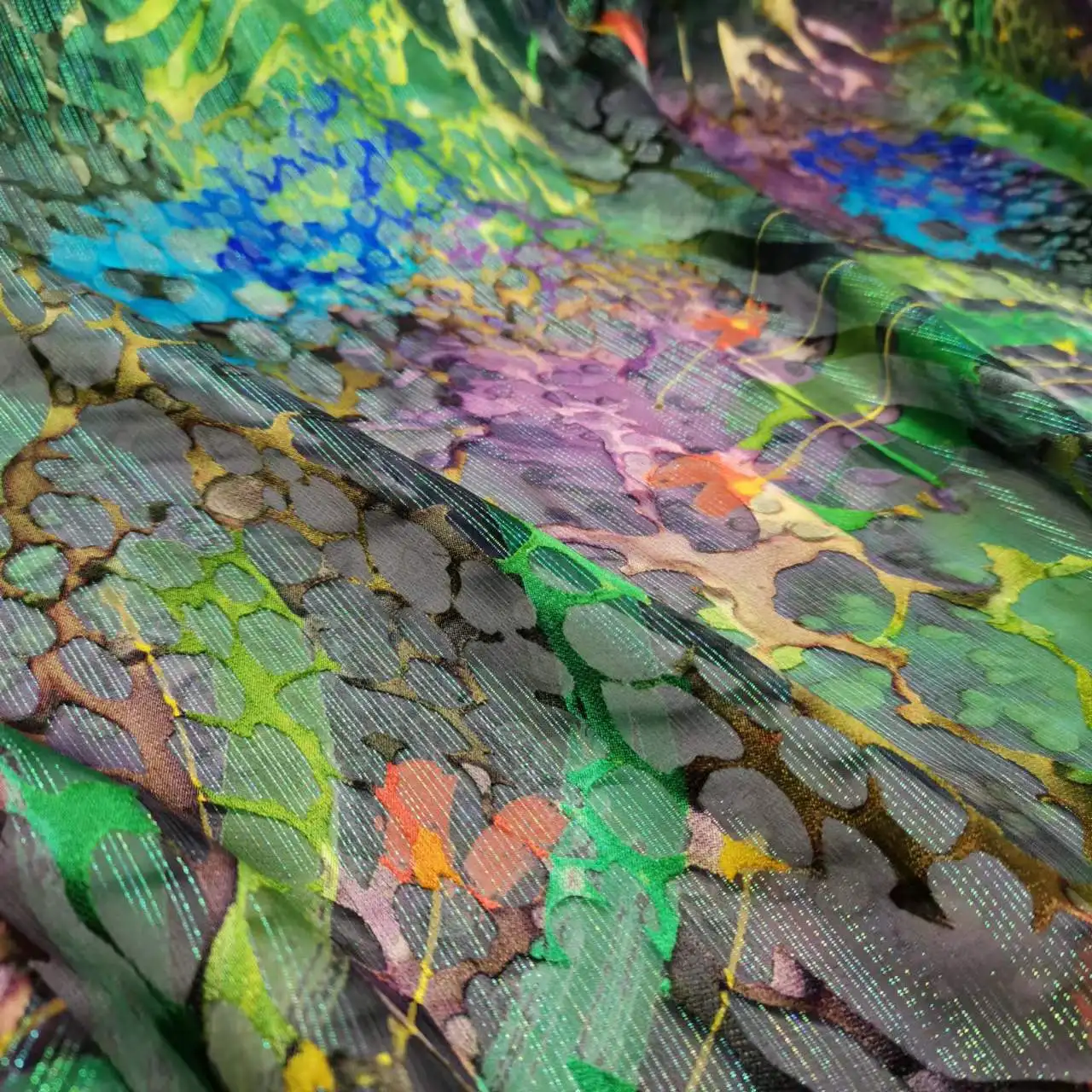 

Блестящая тутовая шелковая цветная Мерцающая блестящая дышащая ткань с принтом