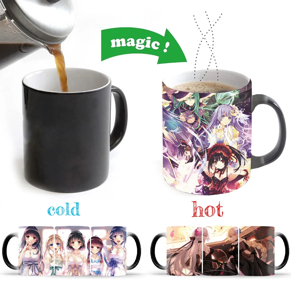 

Japanese Cartoon Mug Color Changing Porcelain Coffee Cup Ceramic Milk Mug Beer Tea Mug Whiskey Drinkware Cup Mugs Coffee Cups