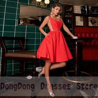 red evening dresses draped a line sweetheart satin sleeveless knee length evening gowns delicate paillette sexy formal dress