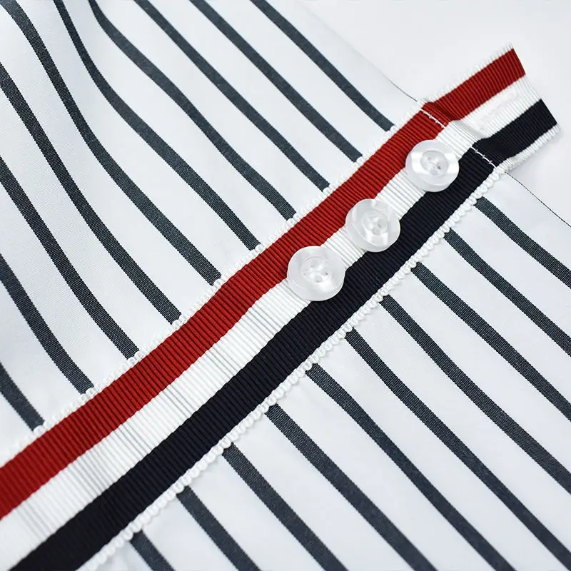 TB THOM Men's Shirt Top Fashion Brand Striped Armband Short Sleeve Slim Casual Summer Men's Clothing Poplin Cotton Unisex Shirts