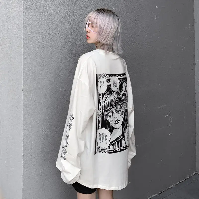 Long Sleeve Horror Manga T Shirt for Men Women Harajuku Fairy Grunge Tshirt Graphic Tee Korean Clothes Junji Ito Clothing Tops | Женская