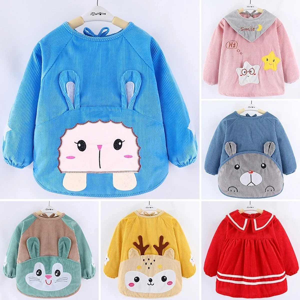 

Baby Infant Bibs Autumn winter Long Sleeve Scarf Art Smock Feeding Bib Boys Girls Burp Cloth Bibs Drooling Apron Fit 0-7 Years