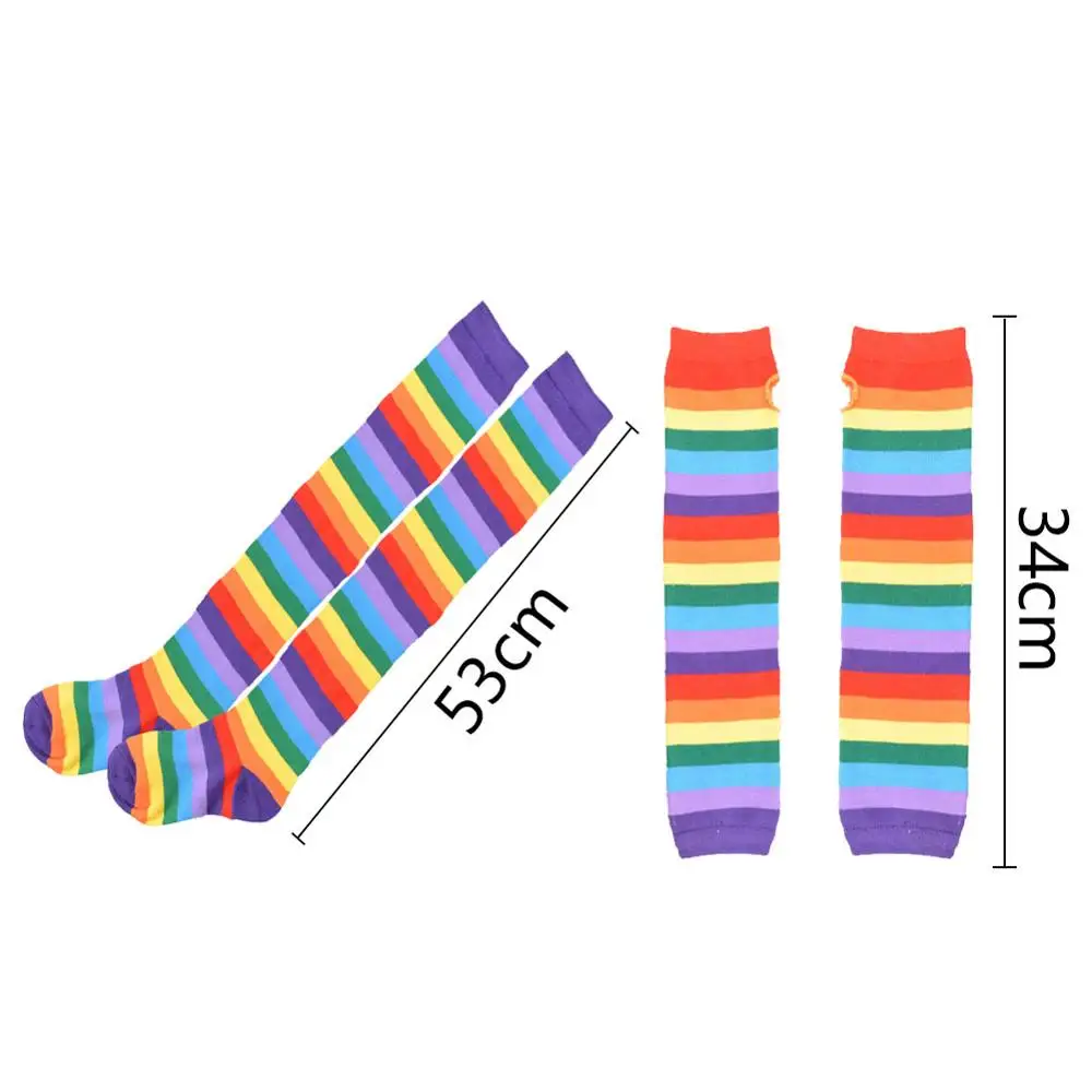 Женские радужные облегающие чулки до бедра в полоску митенки двойного