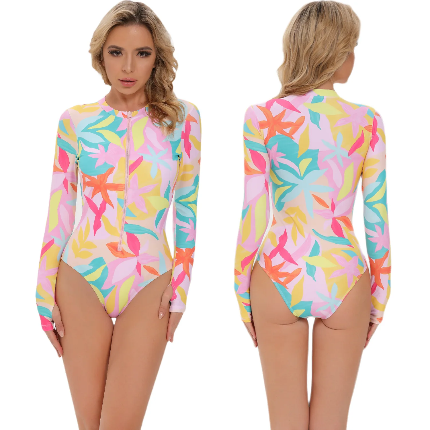 Zipper Swimsuit Women's Sports Long Sleeve Swimsuit Printed Sunscreen Surfing Suit Jellyfish Suit Snorkeling Suit
