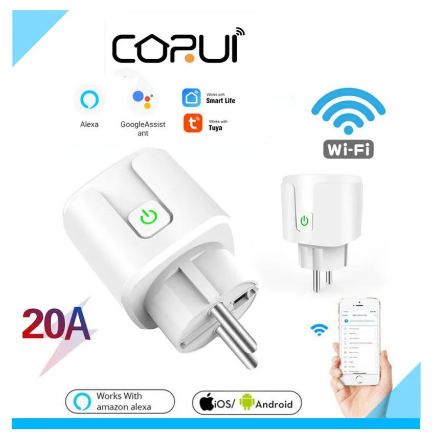 

20A EU Plug WIFI Wireless Remote Socket Smart Timer Plug Voice Control EU Home Fire Retardant PC Smart Power Socket