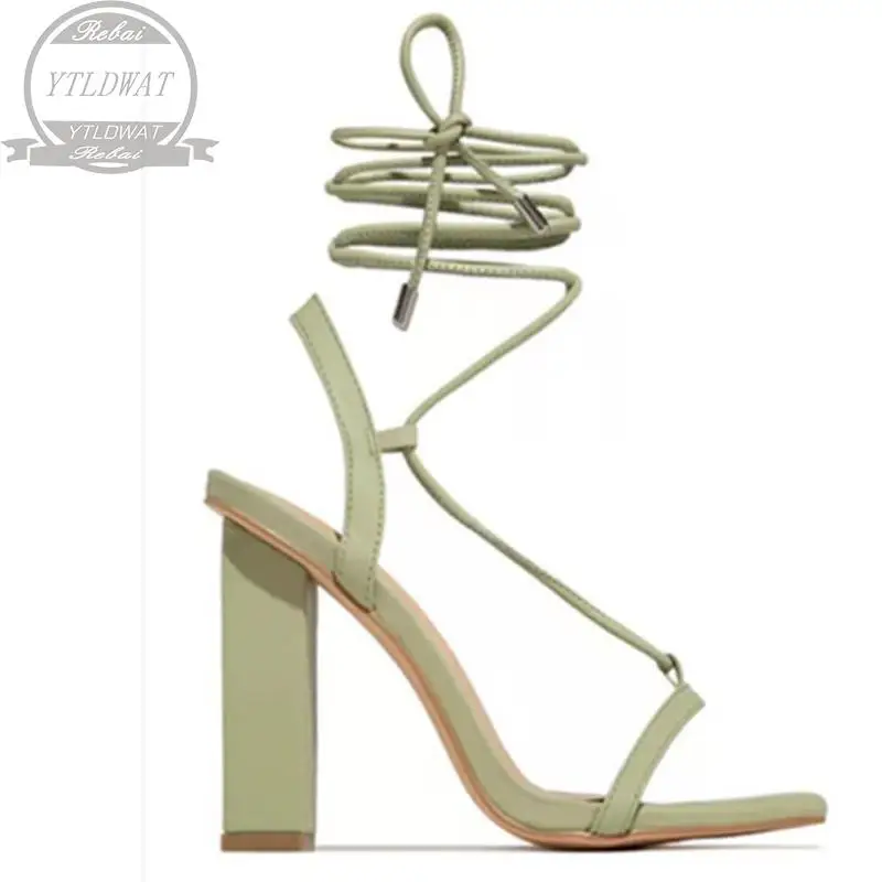 Summer Chunky Heel Sandals Open Round Toe Lace Wedge  Sandal Solid Platform Shoes Cross Strap Womens  s 2022 New