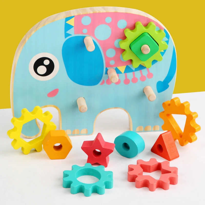 

Children's Gear Shape Set Of Column Matching Game Early Education Educational Wooden Building Block Jigsaw Toy New