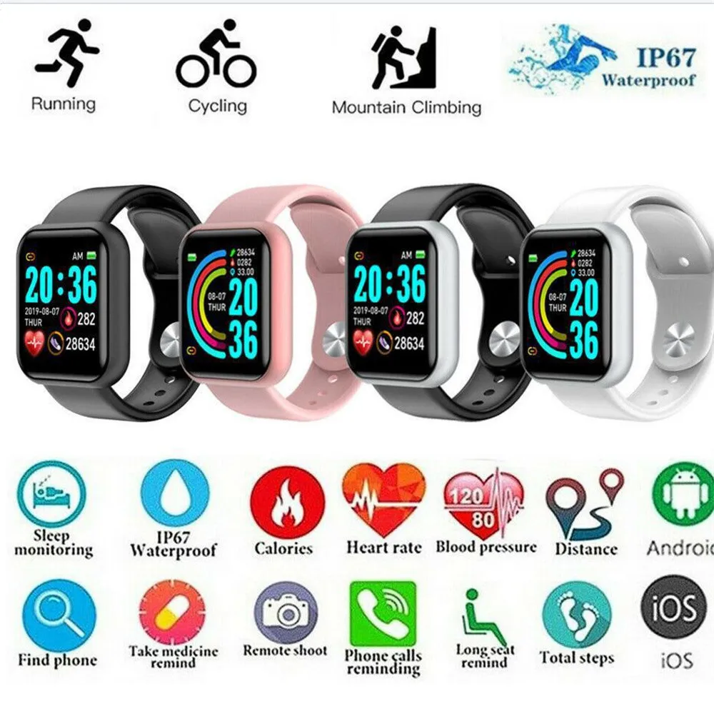 Y68 Adult Smart Watch Bluetooth Fitness Tracker Sports Watch Heart Rate Monitor Blood  Pressure Smart Bracelet for Android IOS