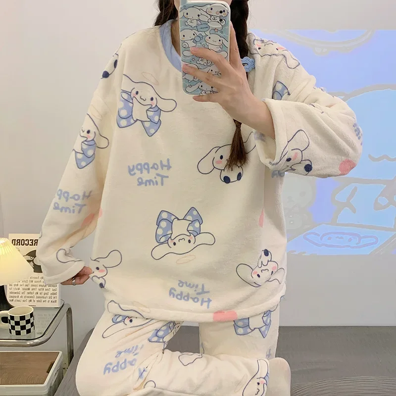 Sanrio аниме Cinnamoroll фланелевая Корейская версия пижамы Kawaii Kuromi My Melody пуловер