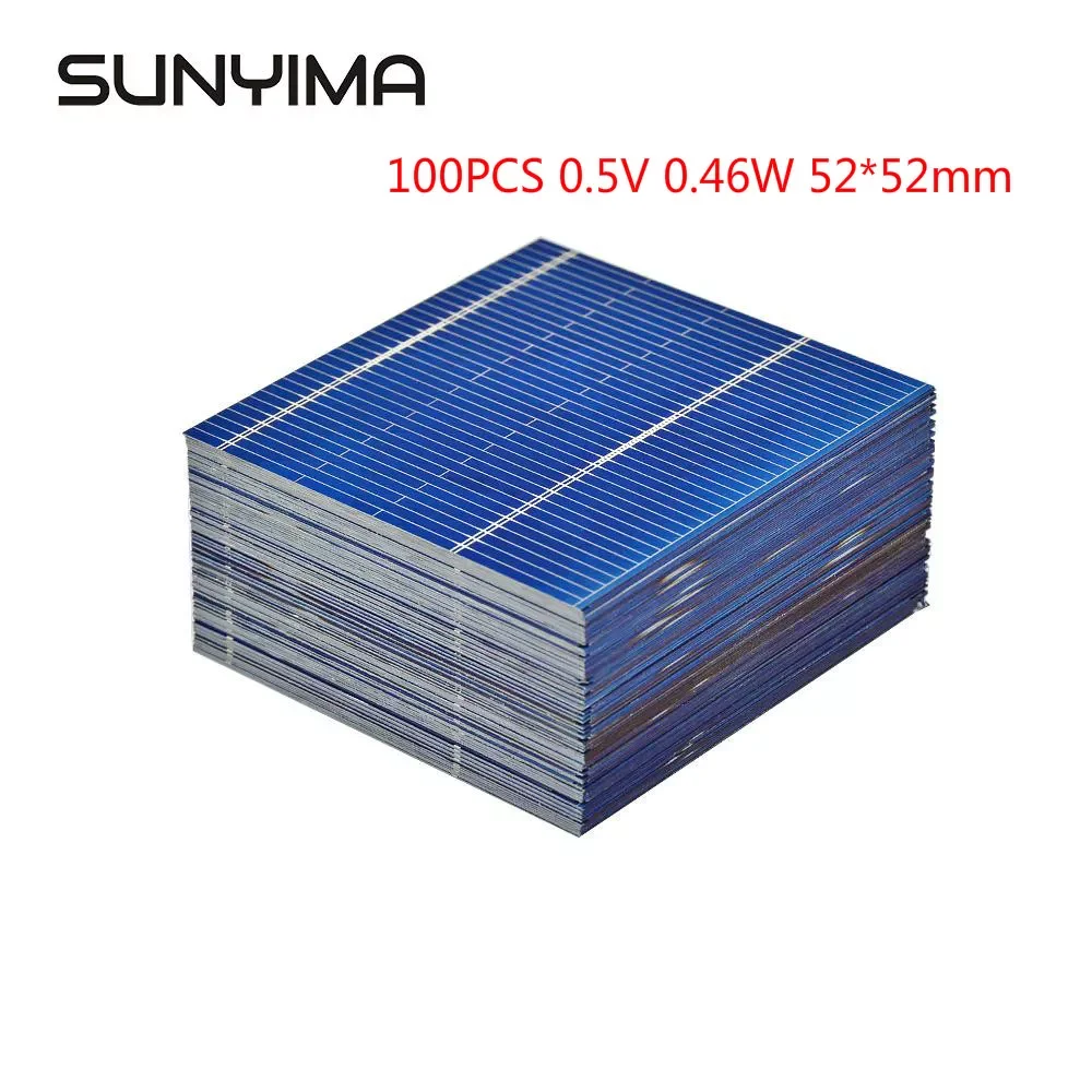 

NEW2023 SUNYIMA 100Pcs 0.5V 0.46W Solar Panel 52*52mm Solar System DIY For Battery Cell Phone Chargers Portable Solar Cell