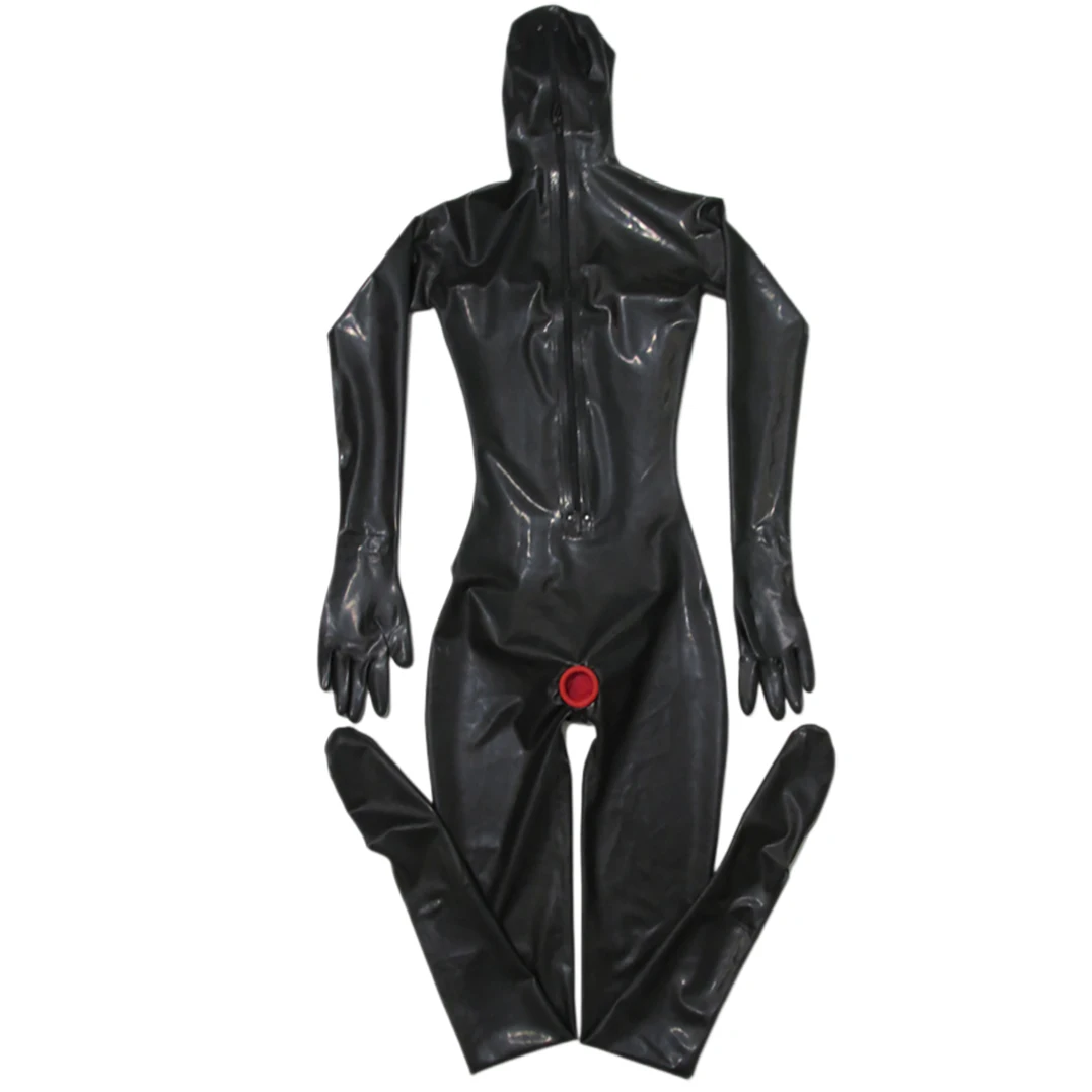 Черный сексуальный женский латексный костюм Кэтсьют с презервативами в целом резиновый зенитный комбинезон ручной работы S-LC194.