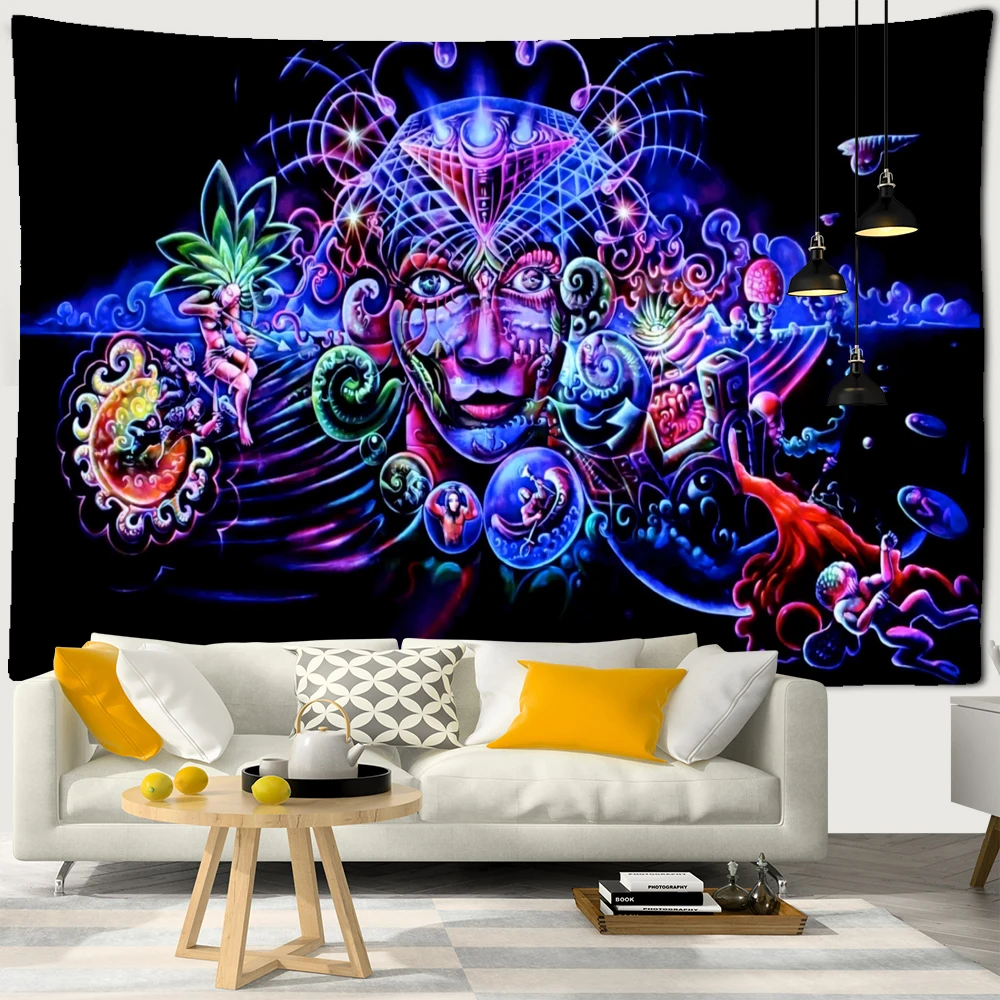 

Psychedelic Wall Tapestry Multipurpose Floral Print Wall Hanging Carpet Household Background Cloth for Living Room Bedroom Decor
